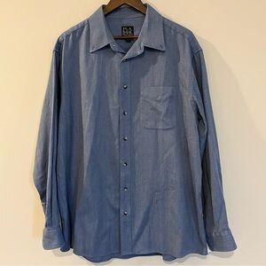 Jos A Banks Traveler’s Collection Men’s Shirt  XL  Blue Herringbone Long Sleeve